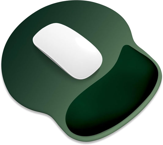 ITNRSIIET Ergonomic Mouse Pad with Wider Memory Foam Wrist Rest +17% - Curved Cushion Reduces Pressure 20%, Pain Relief, Non-Slip, Smooth, Cute Colors, 9.85 x 9 in, Deep Green Gradient