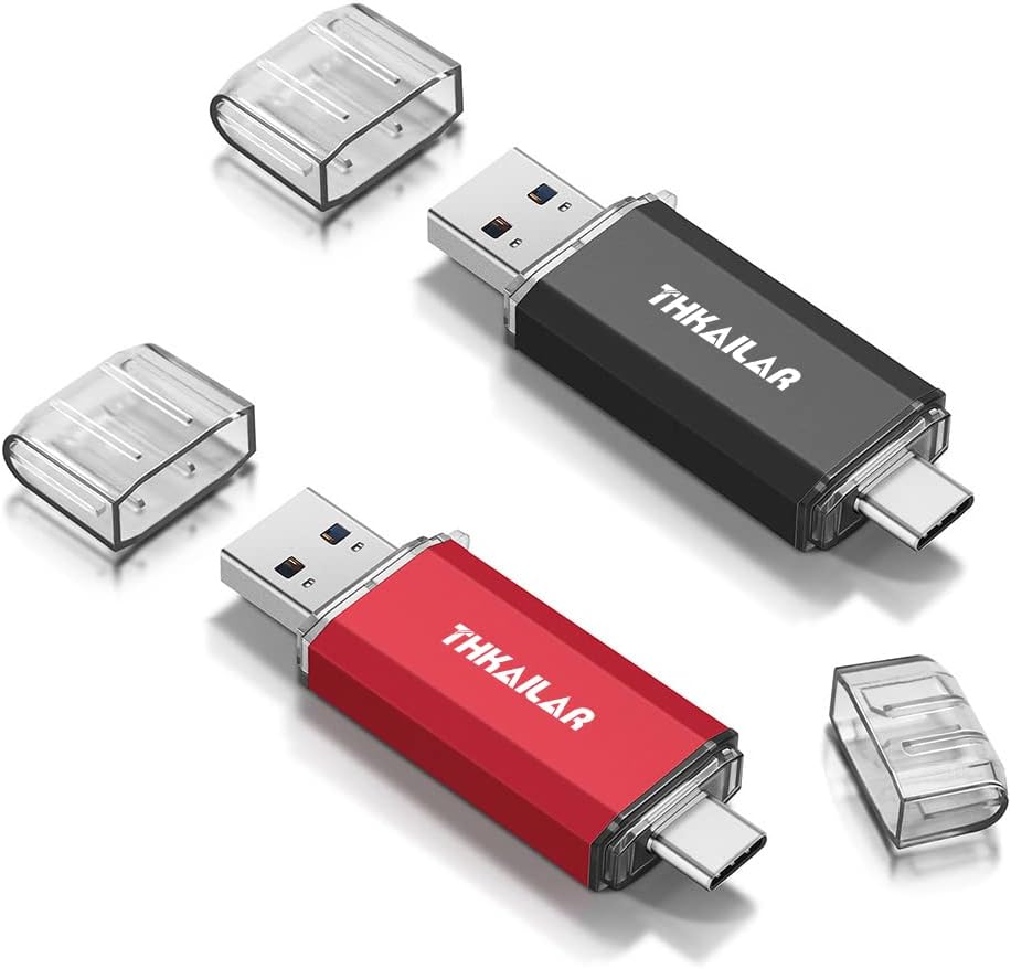 Thkailar 2 Pack USB C Flash Drive 64GB 2 in one OTG USB 3.1 Thumb Drive,Memory Stick for Business Traveler Works,Compatible with Computers,MacBook Pro,Android Phones(Black&Red)