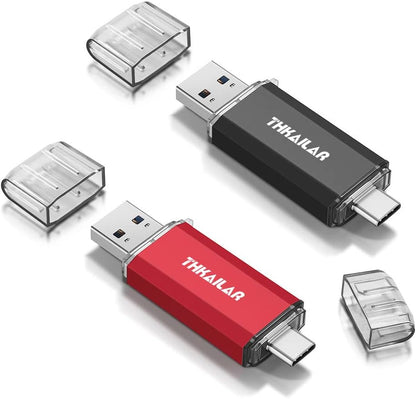 Thkailar USB C Flash Drive 128GB 2 Pack USB Flash Drive with Type C and Type A 3.1 Port USB C Thumb Drive Compatible with Android Phone PC Mac Pro-Transfer Data(Red)