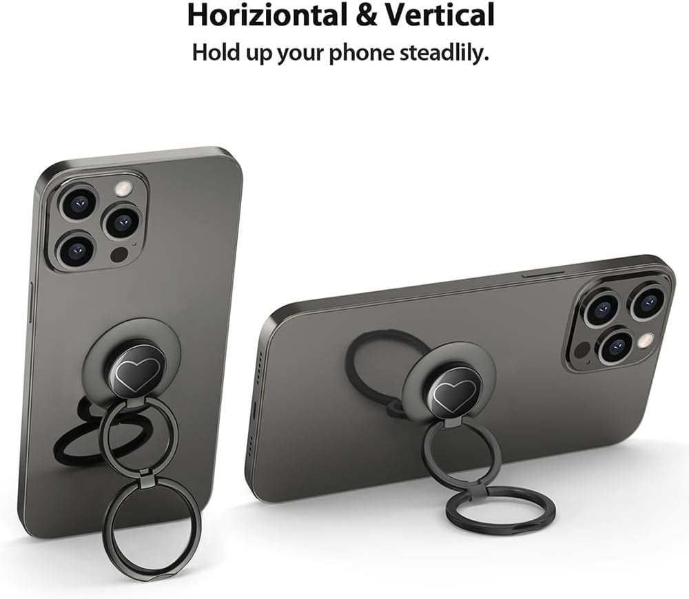 Phone Grip, Phone Ring Holder Finger Kickstand, Foldable & Adjustable Double Metal Cell Phone Rings Gripper Stand for iPhone Samsung &Other Phones - White Heart