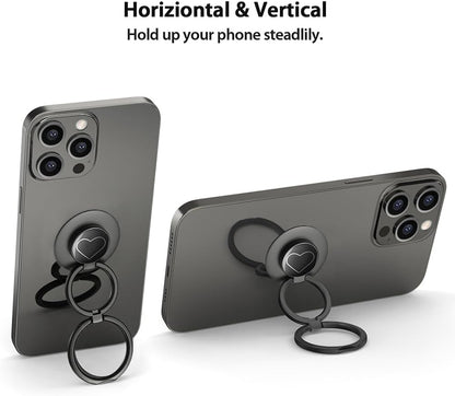 Phone Grip, Phone Ring Holder Finger Kickstand, Foldable & Adjustable Double Metal Cell Phone Rings Gripper Stand for iPhone Samsung &Other Phones - White Heart