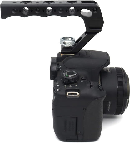 Universal Top Handle with 3/8" Screw Locating Pins for DSLR Camera Cage, with 3 Cold Shoe Adapters to Mount DSLR Camera with Microphone/LED Light/Monitor (Black with 3/8" Screw)