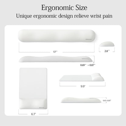 UnivoColors Design-Wave Set of Keyboad Wrist Rest & Mouce Pad,Artificial Sheepskin+Memory Foam+Ergonomic+Anti-Slip Gel, Resilience Support During Work and Gaming,Keyboard Accessory,White