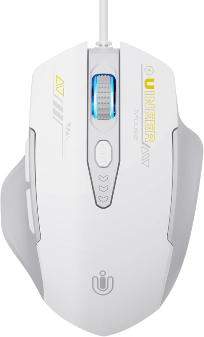 Wired Mouse, 4 Levels Adjustable DPI, 6 Programmable Buttons, Ergonomic Computer Wired Mouse for PC Laptop Computer for Working and Gaming - Plug & Play (White)