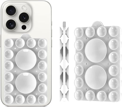 ZYCCER Double Sided Silicone Suction Phone Holder Mount,Compatible with iPhone and Android Cases Hands-Free Mirror Shower Phone Mount Strong Grip Holder (White, Double Sided 2PCS)