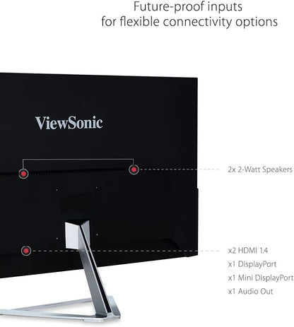 ViewSonic VX3276-2K-MHD 32 Inch Widescreen IPS 1440p Monitor with Ultra-Thin Bezels, HDMI DisplayPort and Mini DisplayPort