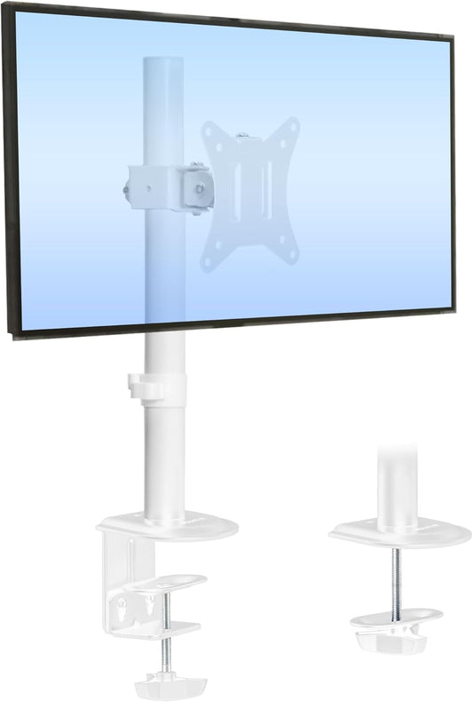 Mount-It! White Single Monitor Stand – Adjustable Desk Arm for Computer Screens – VESA Compatible Holder Up to 32" 19.8 lbs – 360° Rotation, 160° Swivel, 40° Tilt – Space-Saving Clamp & Grommet Base