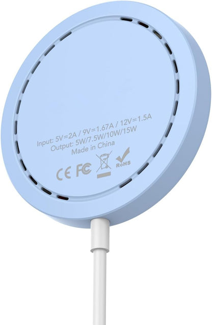 Magnetic Wireless Charger for iPhone 15W Wireless Charger Fast Mag Safe Wireless Charging Stand Pad Compatible for iPhone 16/16 Pro/Pro Max/15/14/13/12/Pro with Wall Charger for USB-A Converter, Blue