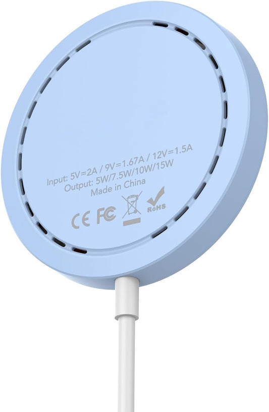 Magnetic Wireless Charger for iPhone 15W Wireless Charger Fast Mag Safe Wireless Charging Stand Pad Compatible for iPhone 16/16 Pro/Pro Max/15/14/13/12/Pro with Wall Charger for USB-A Converter, Blue