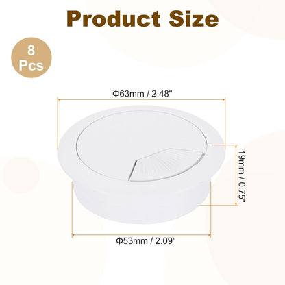 uxcell 8 Pcs 53mm (2.09 Inch) Desk Grommet, Plastic Cable Hole Cover, Wire Cord Cable Organizer for Home Office Computer Desk Cabinet, White