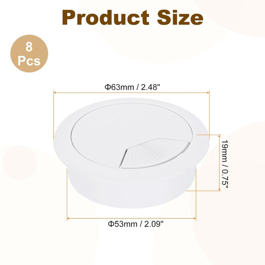 uxcell 8 Pcs 53mm (2.09 Inch) Desk Grommet, Plastic Cable Hole Cover, Wire Cord Cable Organizer for Home Office Computer Desk Cabinet, White