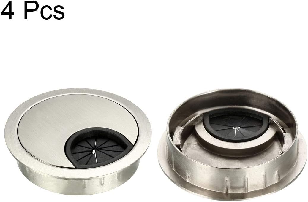 uxcell Cable Hole Cover, 2.1Inch/53mm Zinc Alloy Desk Wire Cord Cable Grommets Hole Cover for Office PC Desk Cable Cord Organizer, 4Pcs Wire Drawing Silver