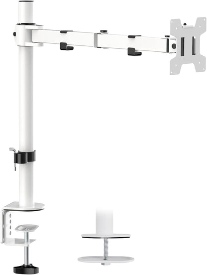WALI Monitor Arm Mount for Desk, Single Computer Desk Mount, Monitor Bracket Mount Stand Single, up to 32 inch, 22 lbs (M001-W), White