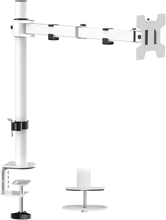 WALI Monitor Arm Mount for Desk, Single Computer Desk Mount, Monitor Bracket Mount Stand Single, up to 32 inch, 22 lbs (M001-W), White