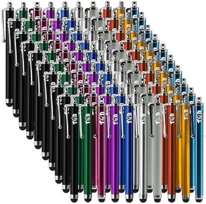 TCD 100 Pack Capacitive Universal Stylus Pens – Premium Colorful Long Metal Smart Pen for iPad, iPhone, Android, Samsung Tablet & All Touchscreen Devices