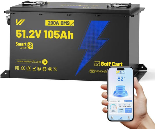 48V(51.2V) 105Ah LiFePO4 Lithium Battery for Golf Cart, Built-in Bluetooth & LCD Display, 200A BMS, Range of 70 Miles 15000+ Deep Cycles LiFePO4 Lithium Batterys