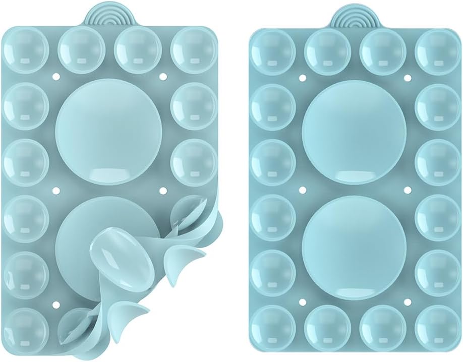 Silicone Suction Phone Holder Mount,Silicon Adhesive Phone Accessory for iPhone and Android, Hands-Free Mirror Shower Phone Holder,TikTok Videos and Selfies (Sky Blue 2Pack, Double Sided)