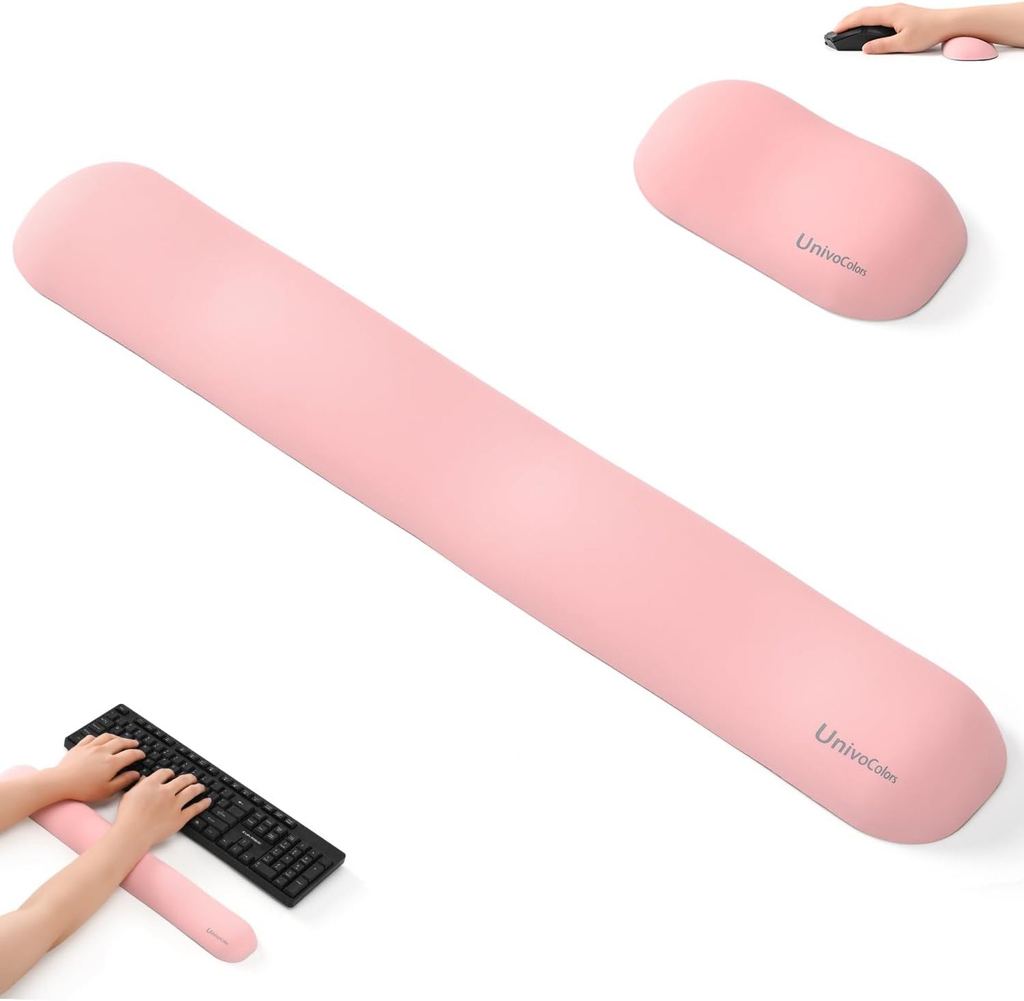 UnivoColors Design-Wave Set of Wrist Rest,Artificial Sheepskin+Memory Foam+Ergonomic+Anti-Slip Gel, Resilience Support During Work and Gaming,Keyboard Accessory,Pink