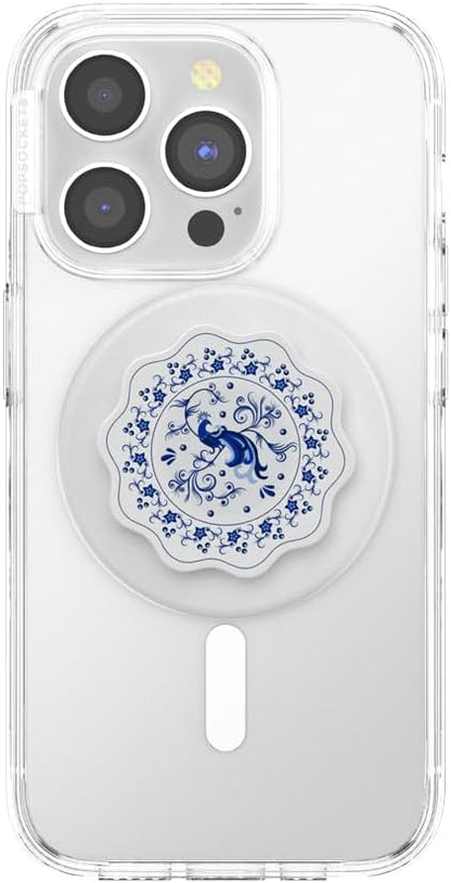 PopSockets Phone Grip for MagSafe with Kickstand, Magnetic Stand, Swappable Top, Secure Hold for iPhone MagSafe Cases, Phone & Tablet Grip - Peacock Saucer