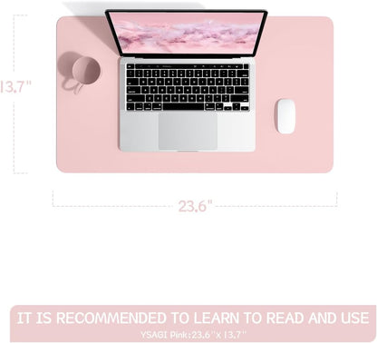 YSAGi Non-Slip Leather Desk Pad, Waterproof Laptop Computer Desk Keyboard Mat, Table Protector Blotter Mat, Large Mouse Pad for Office/Work/Home/Decor(Pink, 23.6" x 13.7")