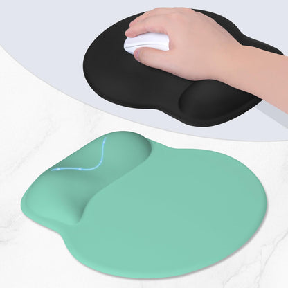 ITNRSIIET Ergonomic Mouse Pad with Wider Memory Foam Wrist Rest +17%, Curved Cushion Reduces Pressure 20%, Pain Relief, Non-Slip, Smooth, Cute Color Desk Accessory, 9.85 x 9 inch, Mint Green