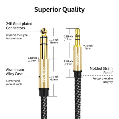 3.5mm to 1/4 Stereo Audio Cable 25 Feet /8M, 1/8" to 6.35mm 1/4" TRS Male Aux Cord Double Shielded with Braiding for Guitar, Amplifiers, PC, Home Theater, Speaker, etc.