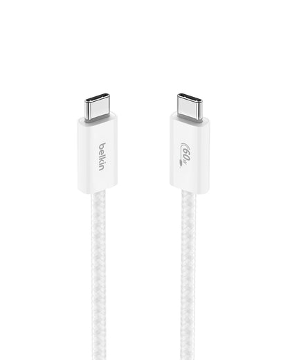Belkin USB C to USB C Cable, 3.3ft, 60W - Type C Charger, iPhone Charger Cord, Soft, Braided, Flexible for iPhone 16, Galaxy S25, Pixel 9, Airpods, iPad Pro, Tablet & More, Travel Essentials - White