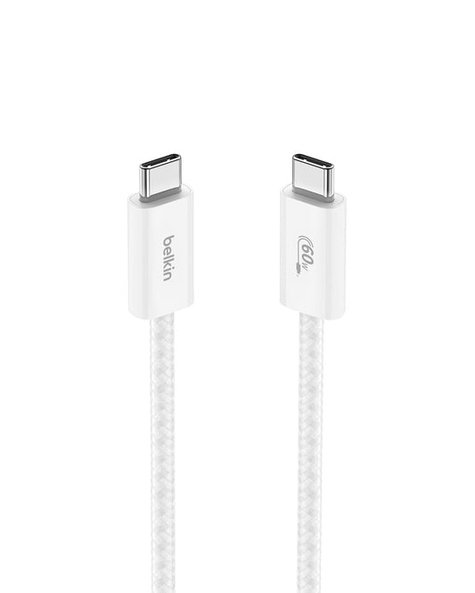 Belkin USB C to USB C Cable, 3.3ft, 60W - Type C Charger, iPhone Charger Cord, Soft, Braided, Flexible for iPhone 16, Galaxy S25, Pixel 9, Airpods, iPad Pro, Tablet & More, Travel Essentials - White