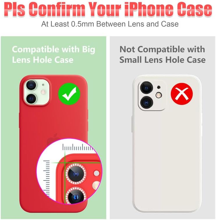 AGVEE 3+3 6 Pack for iphone 12 Pro/12/12 Mini/11 Pro Max/11 Pro/11 Camera Lens Cover Protector, Bling Diamond & Bling Glitter Metal Ring 9H Tempered HD Glass Camera Protector, Bling-Red