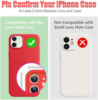 AGVEE 3+3 6 Pack for iphone 12 Pro/12/12 Mini/11 Pro Max/11 Pro/11 Camera Lens Cover Protector, Bling Diamond & Bling Glitter Metal Ring 9H Tempered HD Glass Camera Protector, Bling-Red