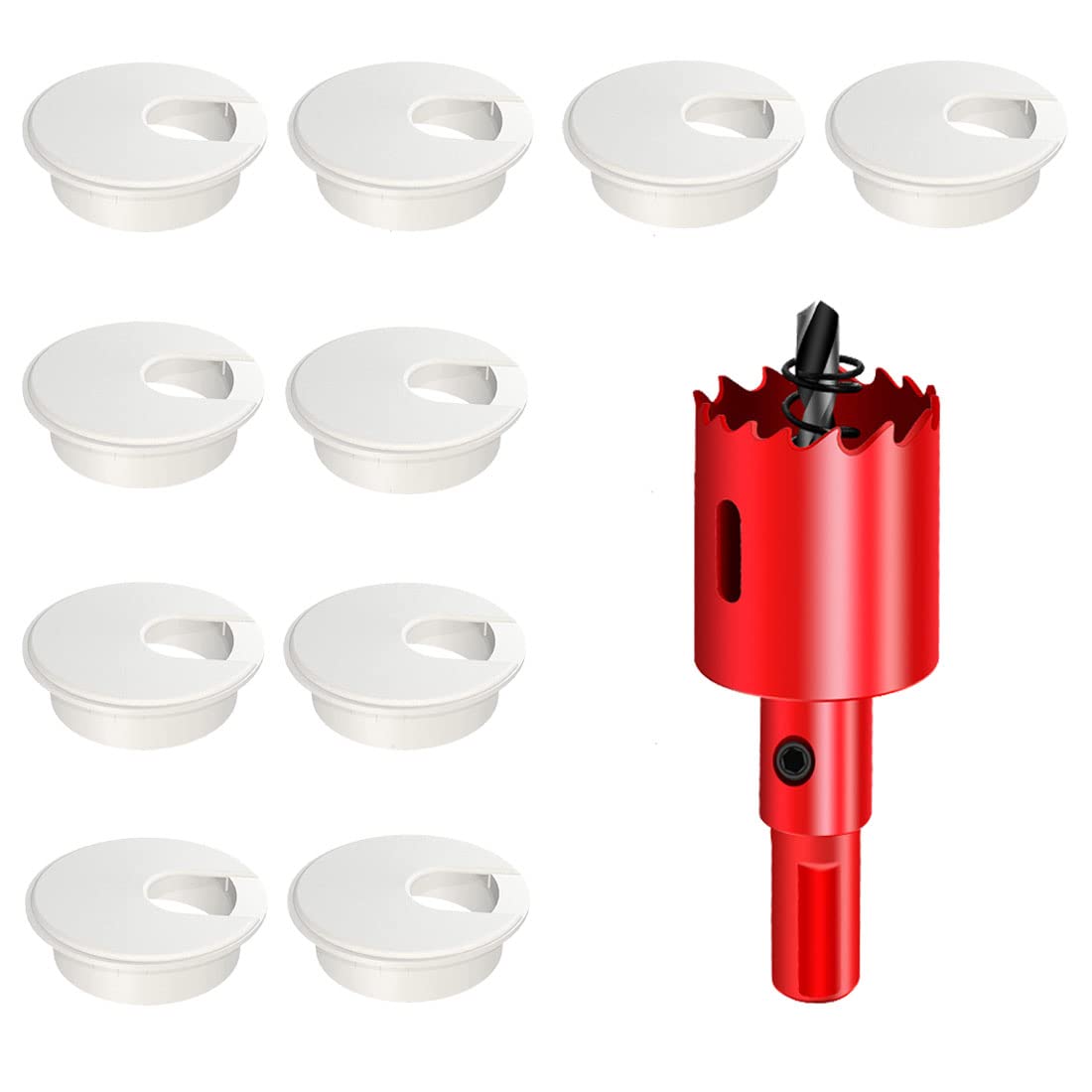 TuTuYa 10PCS Desk Grommet, Desk Grommet 1-3/8 Inch(35mm) Desk Cable Grommet Desk Cable Hole Covers with Hole Saw, Ideal Solution for Office and Home Table Cable (White,1-3/8 Inch)