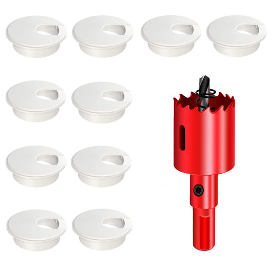 TuTuYa 10PCS Desk Grommet, Desk Grommet 1-3/8 Inch(35mm) Desk Cable Grommet Desk Cable Hole Covers with Hole Saw, Ideal Solution for Office and Home Table Cable (White,1-3/8 Inch)