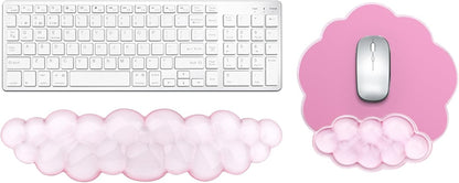 Gel Cloud Keyboard and Mouse Wrist Rest, Cute Wrist Support and Arm Support Rest for Typing Pain Relief，Suitable for Office/Computer/Laptop/Gaming Set-Pink