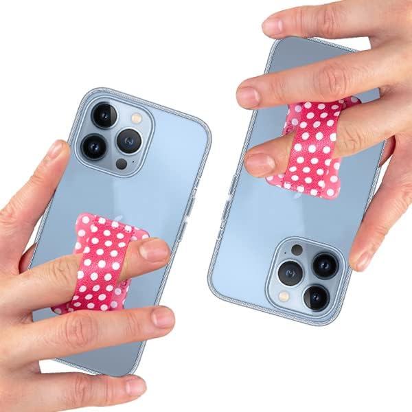 Universal Phone Grip for Smartphones - Phone Holder for Hand for Back of Phone - Wireless Charging Compatible (Dot Pink) - 2Pack