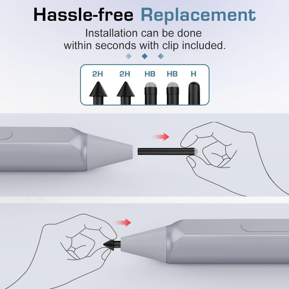 MoKo Pen Tips for Surface Pen (5 Packs, 2xHB/2x2H/H Type), Surface Pen Tip Replacement Kit Compatible with Surface Pro 2017 Pen (Model 1776)/Surface Pro 4 Pen, Original Pen Nibs Refill for Stylus Pen