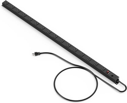 JUNNUJ Long Metal 16 Outlet Power Strip,Wide Spaced Garage Industrial Heavy Duty Power Strip,Surge Protection 4800J,Wall Mount Screws Outlet with Switch 5-15P High Amp 6-20R T-Slot (Black, 6FT)