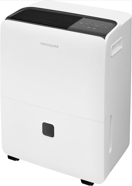 Frigidaire 60-Pint Portable Dehumidifier with Built-In Pump for Large Rooms & Basements, Custom Humidity Control, Auto Shut Off, White