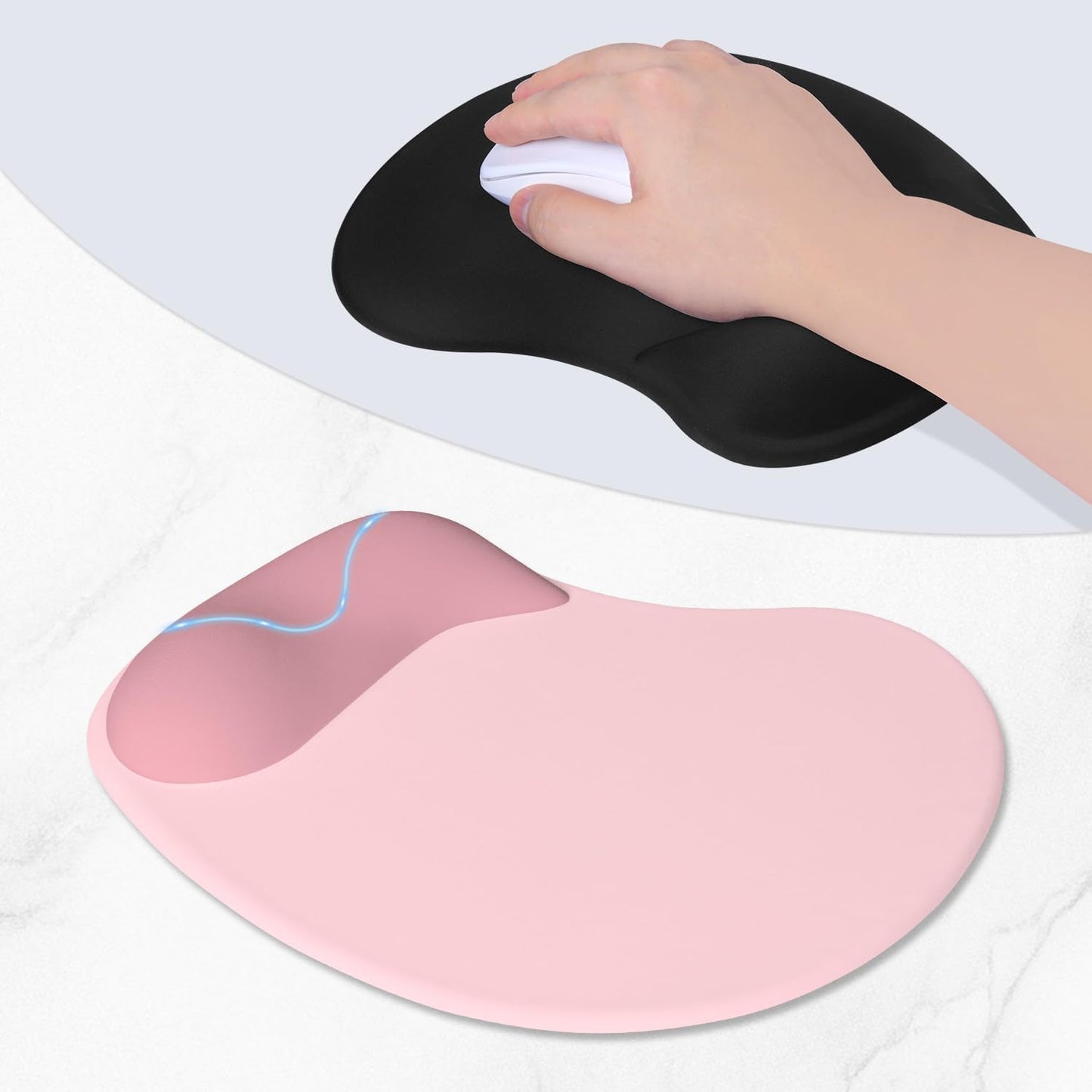 ITNRSIIET Ergonomic Mouse Pad, Cushioned Gel Wrist Rest, Non-Slip Base, Smooth Surface, Cute Multi-Color, 9.5 x 8.2 in, Pink Accent