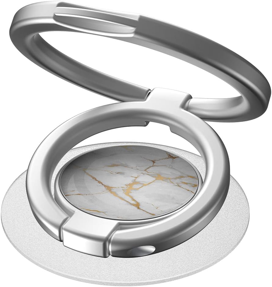 Phone Grip, Phone Ring Holder Finger Kickstand, Foldable & Adjustable Double Metal Cell Phone Rings Gripper Stand for iPhone Samsung &Other Phones - White Marble