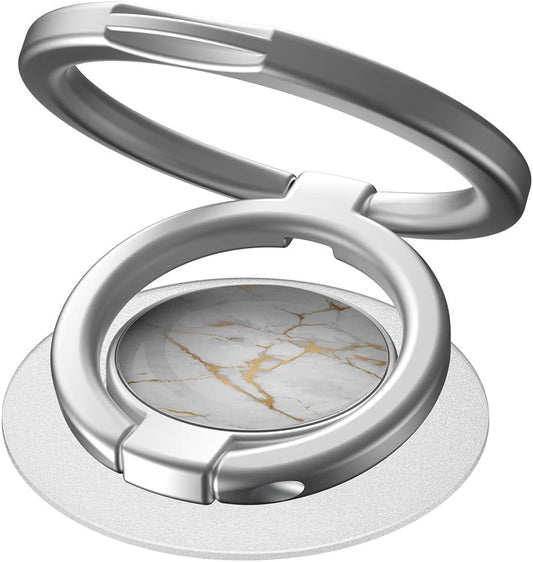 Phone Grip, Phone Ring Holder Finger Kickstand, Foldable & Adjustable Double Metal Cell Phone Rings Gripper Stand for iPhone Samsung &Other Phones - White Marble