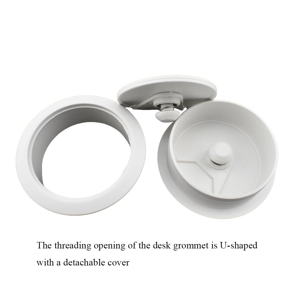 HAHIYO 2Pcs 2Inch/50mm White ABS Plastic Sector-shaped Desk Grommet Wire Grommet Cable Management Cord Hole Cover Desk Wire Hole Insert Wire Organizer for Computer Office Home School Equipment Systems