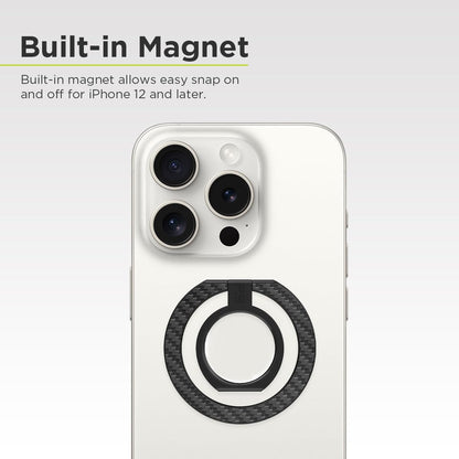 PureGear Magnetic Phone Grip Ring Stand, Magnetic Phone Ring Holder for MagSafe iPhone 16, 16 Pro, 16 Plus, 16 Pro Max, 15, 15 Plus, 14, 14 Pro, 14 Pro Max, 13, 12, Adjustable Kickstand(Carbon Fiber)