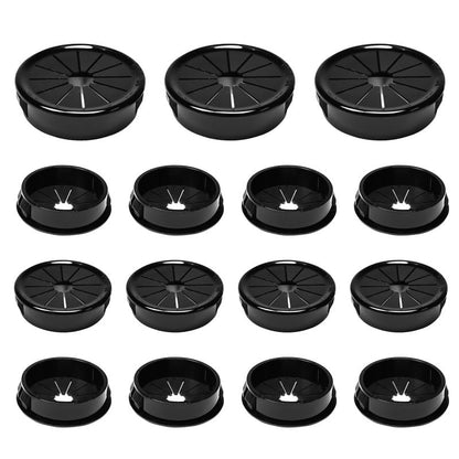 15PCS Cable Grommets, 1-3/8"(35mm) Desk Hole Cover Petal Shaped Buckle Type Nylon Snap Bushing Grommet, Wire Hole Cover Insert for Cables and Cords Management and Protection of Cabinet, Black