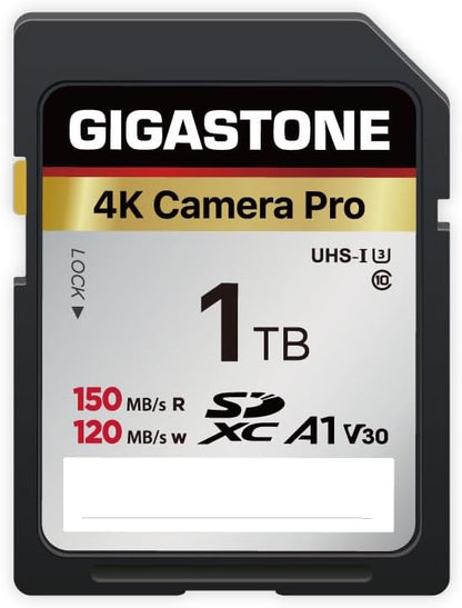 [5-Yrs Free Data Recovery] GIGASTONE 1TB SDXC Memory Card 4K Pro Series Camera Transfer Speed Up to 150MB/s Compatible with Canon Camcorder, A1 V30 UHS-I Class 10 for 4K UHD Video