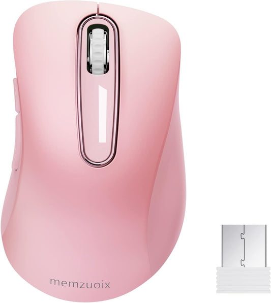 memzuoix 2.4G Wireless Mouse, 1400 DPI Mobile Optical Cordless Mouse with USB Receiver, Portable Computer Mice for Laptop, PC, Desktop, MacBook, 5 Buttons (Pink)