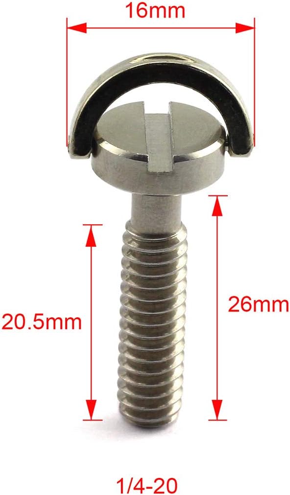 HJ Garden 2pcs 1/4-20 Thread D-Ring Stainless Steel Camera Fixing Screws for Camera Tripod Monopod QR Plate,D Shaft Quick Release Plate Mounting Screw 26mm Length