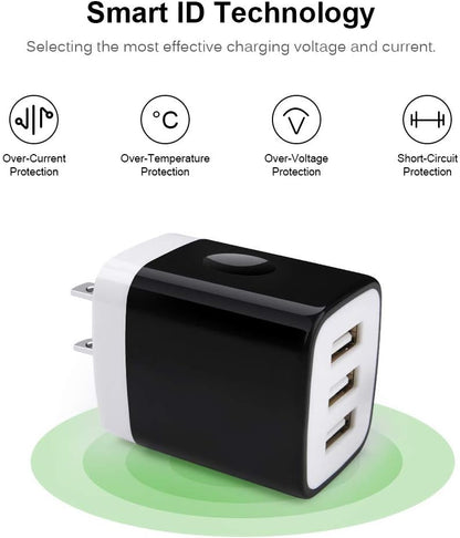 Wall Charger Adapter,USB Cubes,Sicodo 3Pack Universal Travel 3.1A 3 Muti Port Plug Charging Block Compatible with iPhone 16,15,14,13,12,SE 2020,11,X,Plus,Samsung GalaxyS24,S23,S22,S21,S20Ultra,Plus,LG