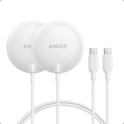Anker Zolo Magnetic Wireless Charger, Qi2 Certified 15W MagSafe-Compatible Wireless Charging Pad, for iPhone 16/15/14/13 Series, AirPods, and More (Adapter Not Included) (White, 2 Pack)