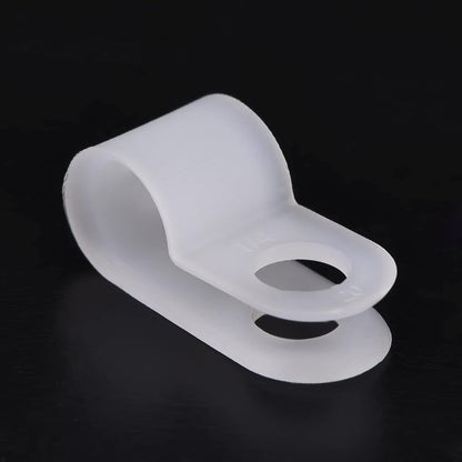 Hicarer 50 Pack R-Type Cable Clip Wire Clamp, Nylon Screw Mounting Cord Fastener Clips with 50 Pack Screws for Wire Management (White,1/2 Inch)