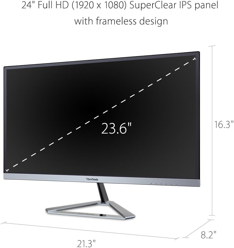 ViewSonic VX2476-SMHD 24 Inch 1080p IPS Monitor with FreeSync, Ultra-Thin Bezels, HDMI and DisplayPort